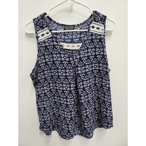 Papermoon Tops - Papermoon Stitch Fix Womens Top Size Large Petite Blue Printed Sleeveless BOHO